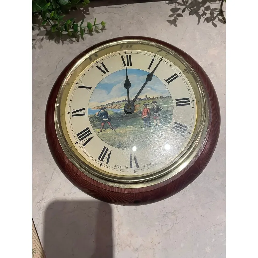 Vintage Historical Golf Themed Wall Clock Made in Britain w British Background